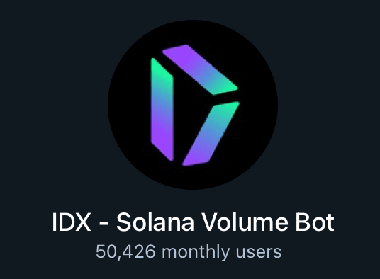 IDX Solana Volume Bot Telegram profile — 50,000+ monthly users